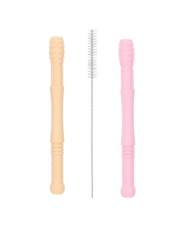 Nopperz toothing aid with bite ring bite tube baby double pack - relief and color joy for happy babies on the way to the first teeth BPA -free made of silicone beige and pink - Buy Online on GoSupps.com