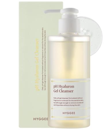 HYGGEE pH Hyaluron Gel Cleanser - Hyaluronic Acid Hydrating Face Wash - pH Balancing Formula for All Skin Types - Hypoallergenic Mild Makeup Cleansing Gel (6.76 fl.oz.) 1 Count (Pack of 1)