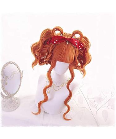 70cm Long Orange Curly Lolita Wig | Heat Resistant Synthetic Hair Cosplay & Halloween Wig + Cap | Harajuku Style - Buy Online on GoSupps.com