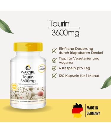 High Dose Taurine Capsules 3600mg - Vegan | 120 Capsules | Warnke Vitalstoffe - German Pharmacy Quality - Buy Online on GoSupps.com