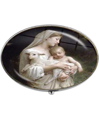 Virgin Mary and Baby Jesus Christian Blessed Mother Religious Glass Art Photo Box - Charm Pill Box - Glass Candy Box 40 Silver