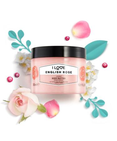 I Love English Rose Scented Body Butter - Vegan & 85% Naturally Derived | Nourish & Regenerate Skin with Shea Butter & Coconut Oil - 330ml - Buy Online on GoSupps.com