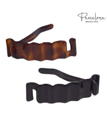Parcelona French Crinkled Shell Brown and Black Celluloid Acetate 2-Piece Hair Clip Barrettes Set - Strong Hold and Non Slip Grip for Women - Buy Online on GoSupps.com
