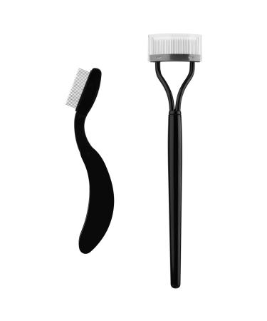 Beautyflier 2 Pack Eyelash Separator Comb Eyelash Definer Mascara Comb Applicator with Cover Foldable Metal Teeth Eye Lash Comb for Eyelash Lift and Separate Eyebrow Waxing (Black)