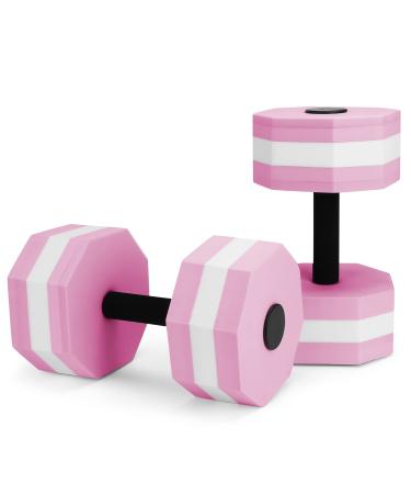 Aquatic Dumbbells, Set of 2 Water Aerobic Exercise Foam Dumbbell Pool Resistance, Detachable Water Aqua Fitness Barbells Hand Bar Exercises Equipment for Weight Loss Pink & white