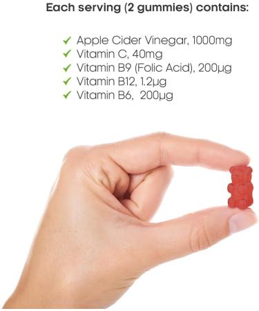 High Strength Apple Cider Vinegar Gummies 1000mg with Vitamin B12 & Folic Acid - 60 Vegan ACV Gummies - Buy Online on GoSupps.com