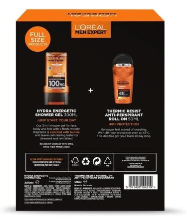 L'Oreal Men Expert Energy Duo Gift Set - 1x Hydra Energetic Shower Gel 1x Thermic Resist Anti-Perspirant Roll On Deodrant - Buy Online on GoSupps.com