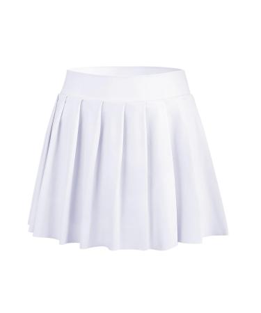 Bezive girl tennis skirt wrinkle with pockets inner trousers golf scorts pleated skaters sports rock children mini skirt school uniform 4-5 years white