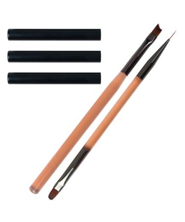 2pcs Nail Clean Up Brushes Professional French Manicure with Round Angled Tip Head Pen Painting Tools Remover Gel for Polish Mistake Cleaning & Art Design Premium Synthetic Bristles (Tea Brown)