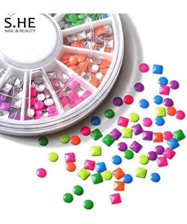 6 Colors 2-3mm Neon Rivet Round Square Metallic Studs Rhinestone Fashion 3D Nail Art Decoration - Buy Online on GoSupps.com