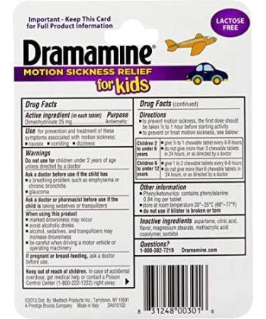 Dramamine Kids Motion Sickness Relief 8 Count (3 Pack) - Grape Flavor - Fast-Acting Formula - Buy Online on GoSupps.com