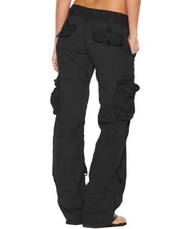 Feancey Women's Black Cargo Pants - Low Waist Wide Leg Trousers for Casual Streetwear - Buy Online on GoSupps.com
