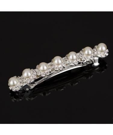 E EMZHOLE Luxury Rhinestone Hair Barrettes Pearl Diamond Hair Clip Temperament Diamond Headdress Ponytail Clip for Women and Girls (Pearl)