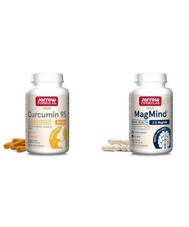 Jarrow Formulas Curcumin 95 500mg - Up to 120 Servings (Veggie Caps) - Turmeric Curcumin Extract & MagMind Brain Health with Magtein (Magnesium L-Threonate) Dietary Supplement