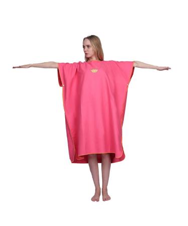 Microfiber Poncho Towel for Adult Surf Beach Wetsuit Changing Towel Bath Robe Hooded Poncho -One Size Fit All Pink