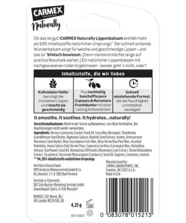 Carmex Naturally Stick Berry Natural lip care for a supple result 1 piece of 4.25 g - Buy Online on GoSupps.com