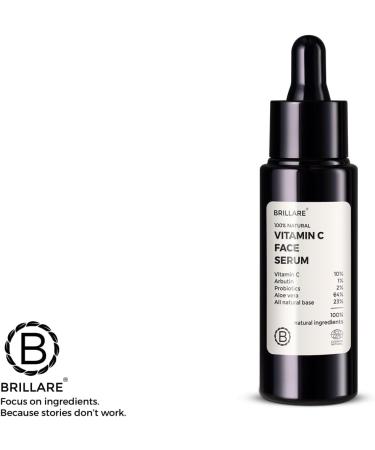 Bri'llare 10% Vitamin C Serum Bright & Glowing Skin with Probiotics & Aloe Vera Reduces Dull Skin Tone & Dark Spots 100% Natural Face Serum 30ml - Buy Online on GoSupps.com