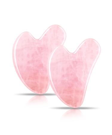 Contrybox Gua Sha Facial Tools 2 Pack Rose Quartz Guasha Tool for Face Gua Sha Stone for Puffiness Reducing & Jawline Sculpting Face Stone Gua Sha Tools for Skin Care Woman GuaSha Stone Tool Pink