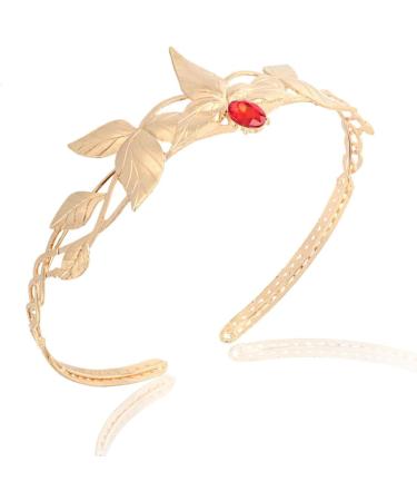 Alloy Leaf Crystal Greek Goddess Forehead Headdress Adjustable Hairband Elf Crown For Prom Birthday Party Valentines Costume Gold With Red Stone - Buy Online on GoSupps.com
