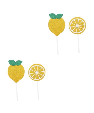 Abaodam 48 Pcs Lemon Cake Toppers Birthday Toppers for Cakes Birthday Cupcake Topper Birthday Cake Decorations De Bautizo Para Ni o Gold Paper Cups Gold Trim Props Baby Summer