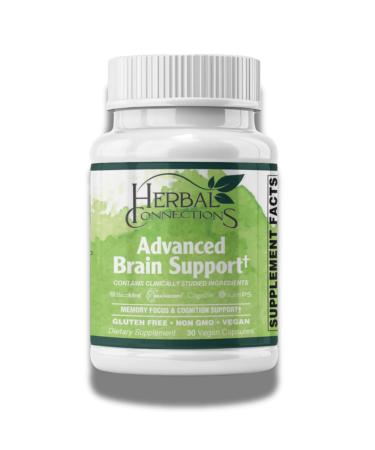 Herbal Connections Advanced Brain Support Cognitive Function & Memory Booster for Adults | Brain Health Supplement with Bacopa Monnieri Ginkgo & B-Vitamins | Non-GMO Gluten-Free