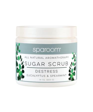 SpaRoom All Natural Aromatherapy Shea Butter and Raw Sugar Hydrating and Exfoliating Body Scrub 16 oz Destress- Eucalyptus and Spearmint Essential Oils