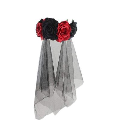 Day of The Dead Flower Crown Festival Headband Rose Headpiece Veil for Halloween Style B