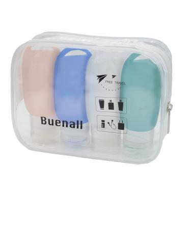 BUENALL Basic Travel Accessories Set: TSA Quart Bag and Bottles. 4 Refillable Silicone Toiletries Tubes Safe for Baby - Leak Proof Lid - approved for carry on