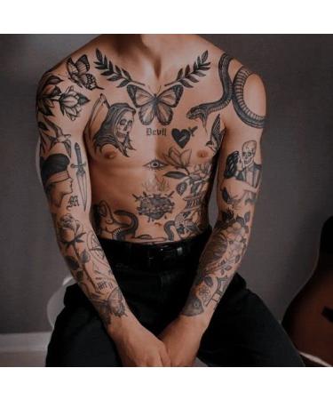Vintage Patchwork Temporary Tattoos - Small Semi-Permanent Minimalist Line Art Black Fake Tattoo for Adults - Gothic Aesthetic Designs - Buy Online on GoSupps.com
