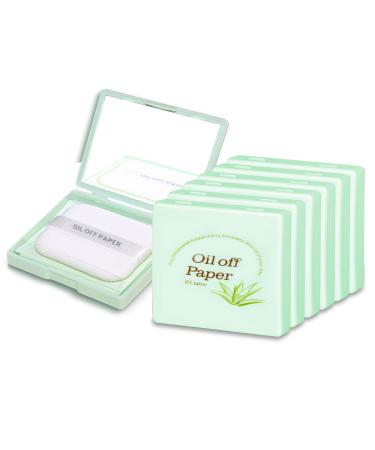 480Pcs/6Boxs Oil Absorbing Sheets for Face Face Oil Blotting Sheets with Portable Mirror Case & Makeup Puff (80 sheets/set) Natural Soft Hemp Oil Off Paper for Home Office Travel Aloe Vera * 6 Pack