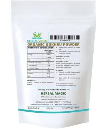 Organic Terrestris/Gokhru Powder - Ayurvedic Herb, UK Organic Certified 300g (Pack of 1) - Buy Online on GoSupps.com