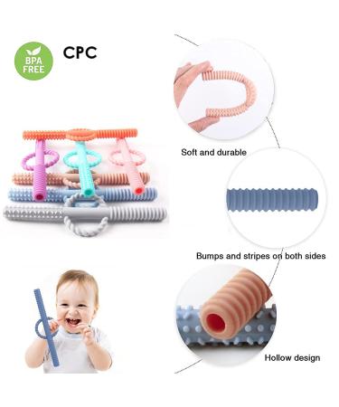 YAPROMO Silicone Baby Teether Tubes for Infants with Nursing Biting Chewing - 3 Pack 3 Pcs-Blue&Beige&Grey - Buy Online on GoSupps.com