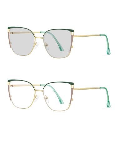 laureles Photochromic Readers Women Photochromic Cat Reading Glasses 2023 Fashion Metal Eyewear Frame Green 1.5 x