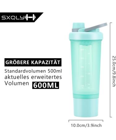 SXQLYH 600ml Stainless Steel Protein Shaker Bottle with Storage | BPA-Free Shake Cup & Stirring Ball for Gym Fitness & Nutritional Supplements - Green - Buy Online on GoSupps.com