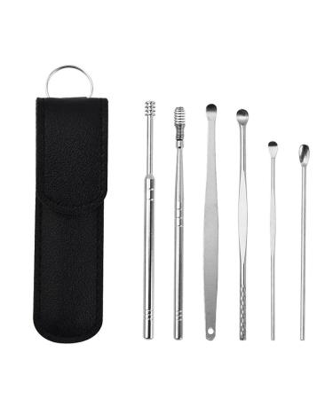 6PCS Ear Cleaning Kit Set Ear Wax Removal Tool Earpick Sticks Earwax Remover Curette Ear Pick Cleaning Ear Cleanser Spoon Portable Earpick Ear Care Tool Kit Black