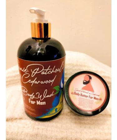 Simmie Patchouli & Cedarwood Body Wash & Butter Men Combo (12 oz) 12 Ounce