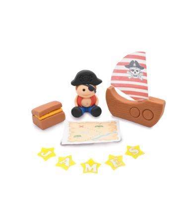 Personalised Pirate Cake Toppers Set - Fondant Pirate Ship Bag Map Toppers - Perfect For Birthday Baby Showers - Comes with an Edible Glue - 4 Pcs