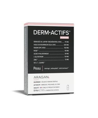 ARAGAN - Synactives - Dermactives - Anti-aging, Antioxidant, Complexion Food Supplement - Borage, Rose, Zinc, Japanese Knotweed - 30 capsules - 15 days to 1 month taken - Made in France