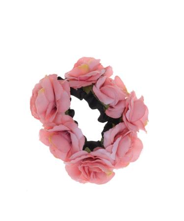 Beatifufu 1 Piece Flower Hair Accessories Rose Headband Pink Scrunchie Hairpieces for Women Elastic Thick Hair Holder Hair Bobbles for Women Girls Hair Scrunchie Women's Hair Scrunchie