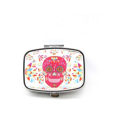 Skull Medicine Pill Box Day of The Dead Sugar Skull Pill Case Day of The Gifts (Pink Skull)