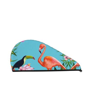 Tropical Jungle Flamingo Microfiber Hair Towel Soft Super Absorbent Hair Towel Wrap for Women Coral Velvet Quick Dry Hair Cap for Long Curly and Thick Hair