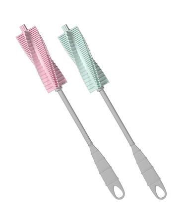 Toyvian cleaning brush 2 pieces silicone bottle brush cleaner 360 degrees rotation long handle baby bottle cleaner nipple brush milk bottle brush pacifier cleaner pink and green