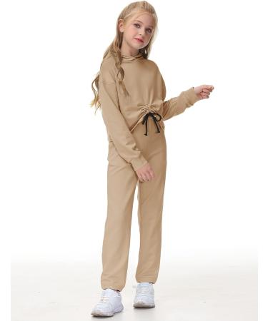 Leyay Girl's Khaki Cropped Hoodie and Sweatpants Set - Size 6-7 Years - Buy Online on GoSupps.com