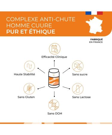 Cuure Anti-Hair Loss Complex for Men - 9 Active Ingredients - Biotin Zinc Saw Palmetto Vitamin B6 & B8 - Dense and Resistant Hair Growth - 30 Days - Made in France - Buy Online on GoSupps.com