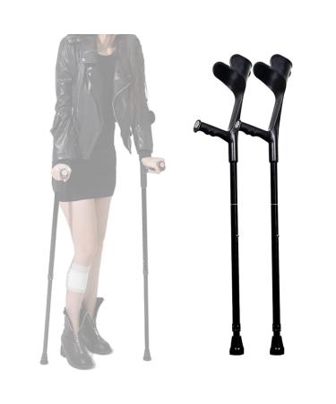 LINYUES Ergonomic Forearm Crutches Aluminum Crutches with Rubber Handles Adjustable Walking Cane for Elderly Handicapped and Disabled (Black)