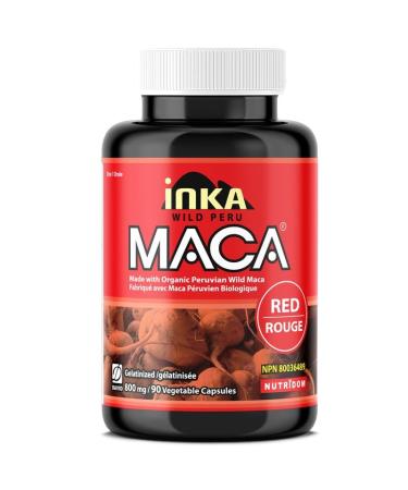 InkaMaca Organic Red Maca Capsules 800 mg Gelatinized Red Maca Root Pills for Women Non-GMO Vegan Free of Gluten Dairy & Soy Made in Canada (90 Count) Peru Maca Red