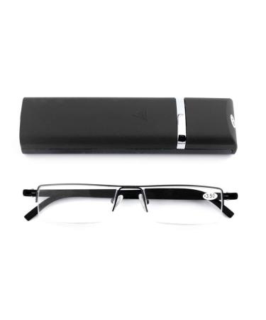 Ultra -light tr90 reading glasses men women classic metal visual aid semi -burning glasses narrow style glasses reading aid with case and glasses cleaning cloth (black +3.0) black +3.0 diopters (1 Pack)