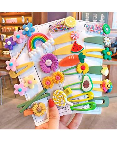 Emisscol 24 Pcs Hair Clips for Girls Cute Fashion Baby Girl Hair Accessories Mix Flower Colorful andy Flower Fruit Set Hair Pins Hair Barrettes Set for Girls Kids Teens Toddlers