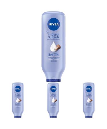 Nivea in-shower Soft Milk (400 ml) body cream with shea butter and water-activated 5in1 care formula moisturizing body lotion for the shower (pack with 4) 400 ml (4 Pack)