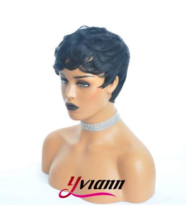 Yviann Short Wavy Synthetic Hair Wig for Black Women - Cute Curly Pixie Cut in 1B Color - Buy Online on GoSupps.com